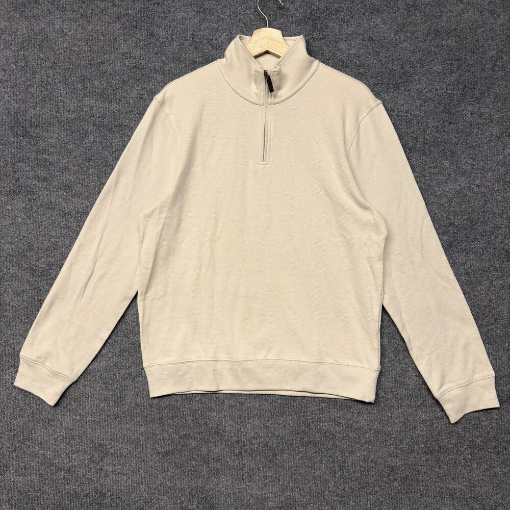 J.Crew Performance Sweatshirt Mens M Beige Half Zip Mock Neck Pullover $110 MSRP